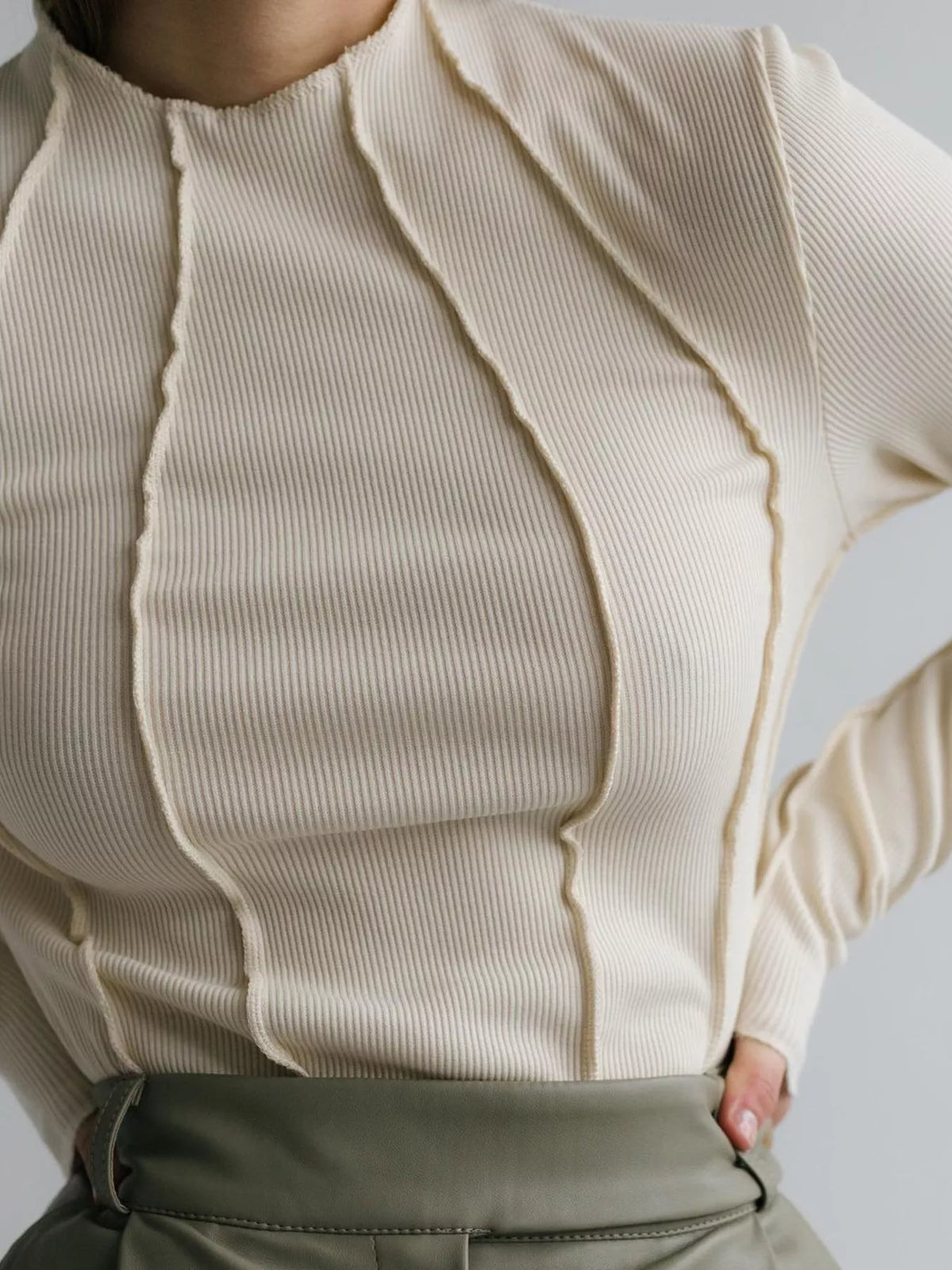 Back view of long sleeve tee showing seam lines