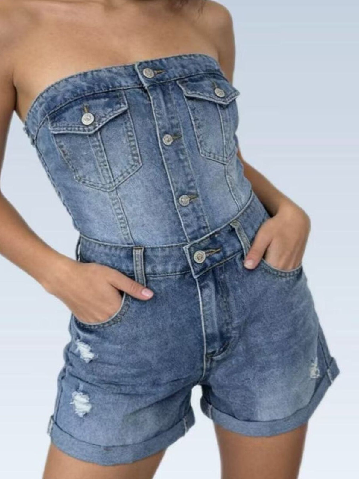 Ripped denim shorts close up of the distressed detail