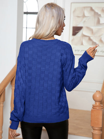 Round Neck Drop Shoulder Sweater - Fashorio