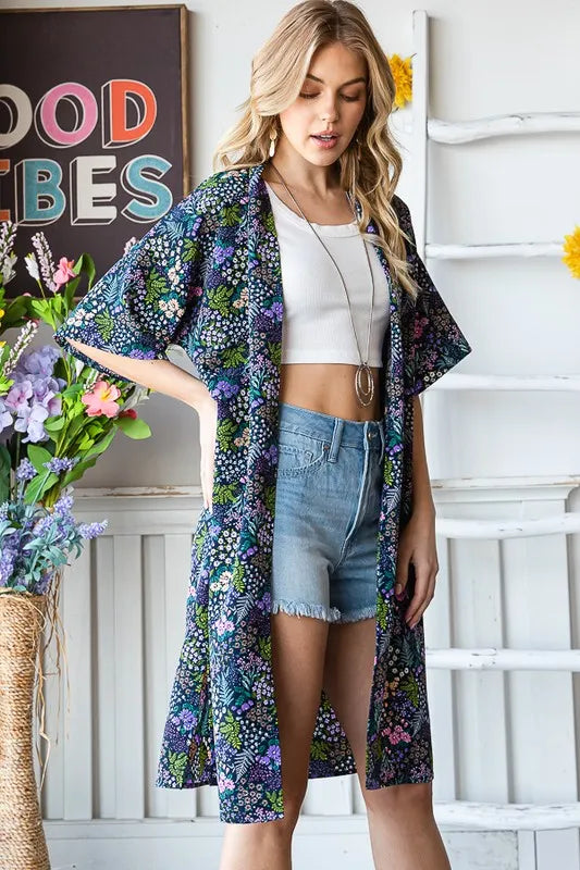 Heimish Full Size Half Sleeve Floral Open Cardigan Plus Size - Fashorio
