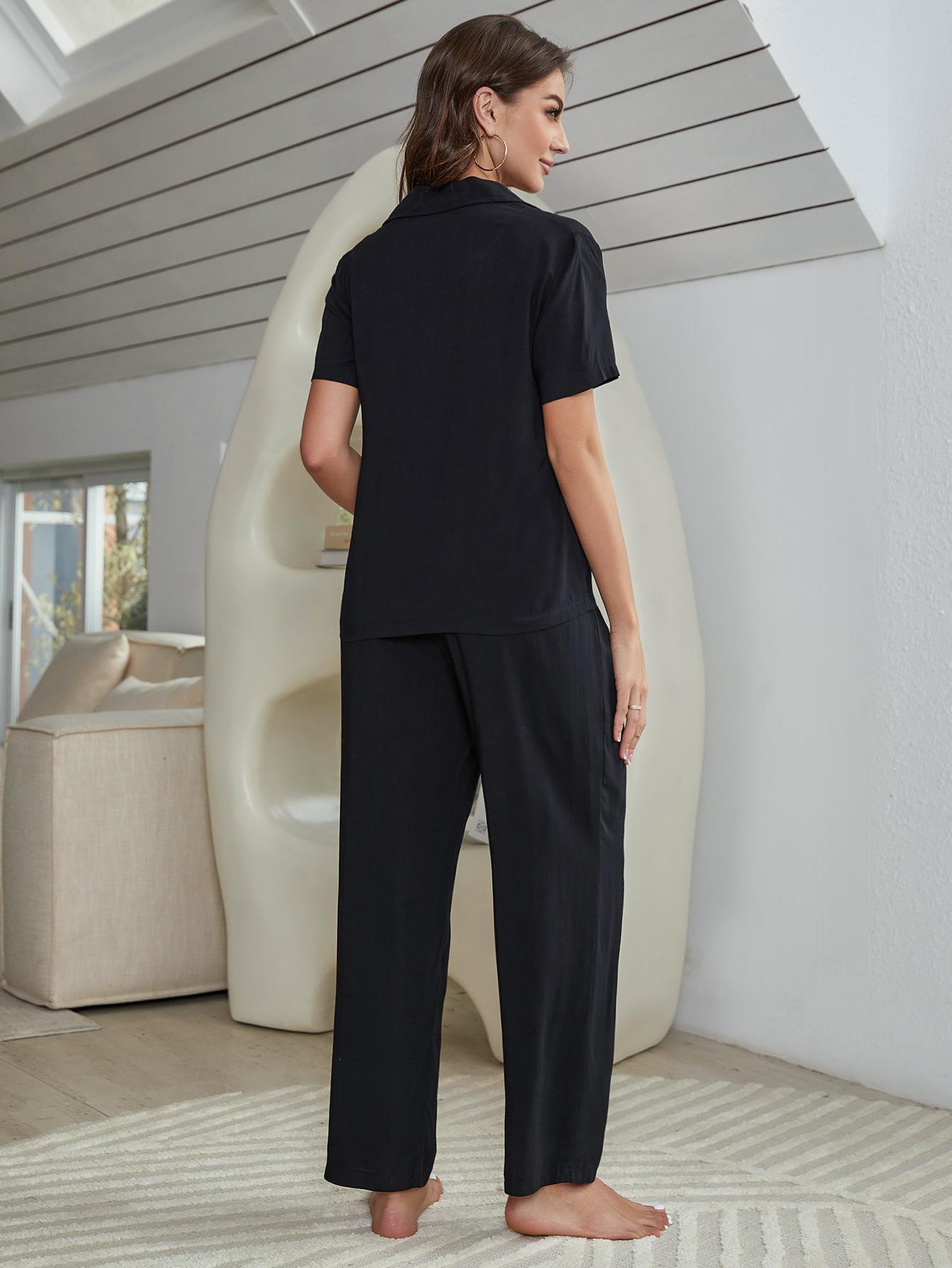 Short Sleeve Shirt, Bralette, and Pants Lounge Set - Fashorio