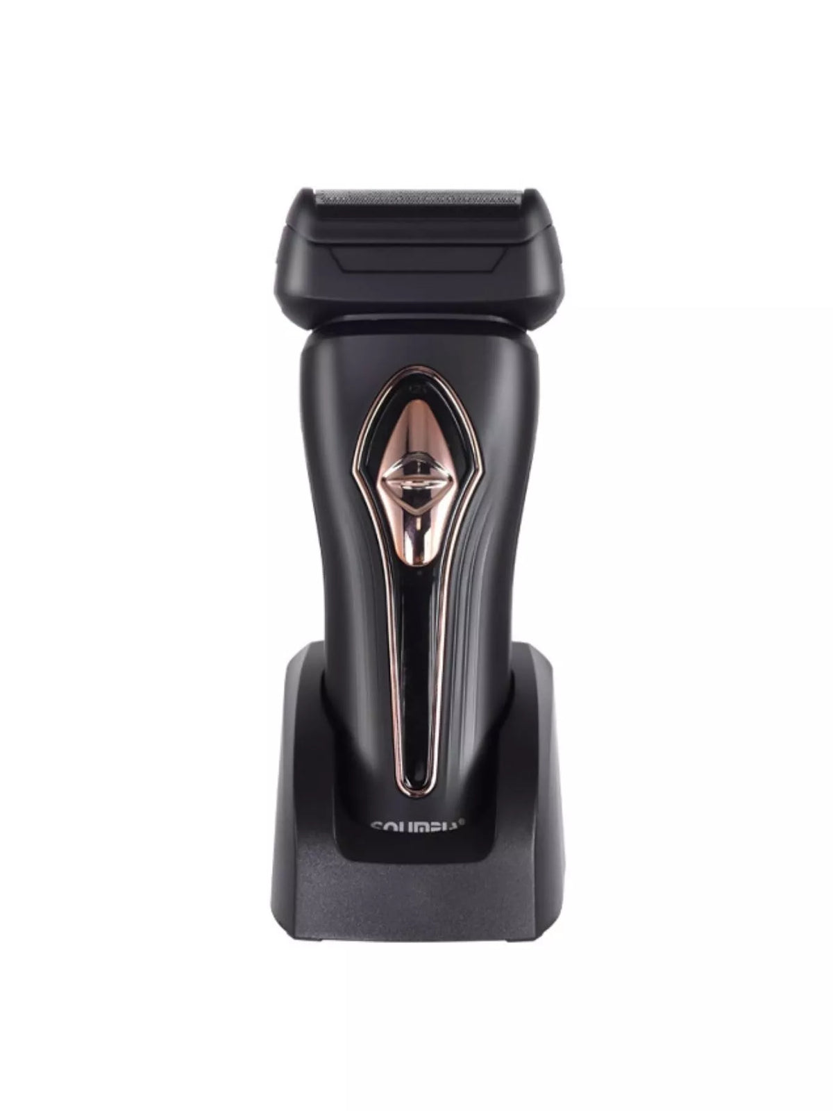 Rechargeable electric shaver angled view