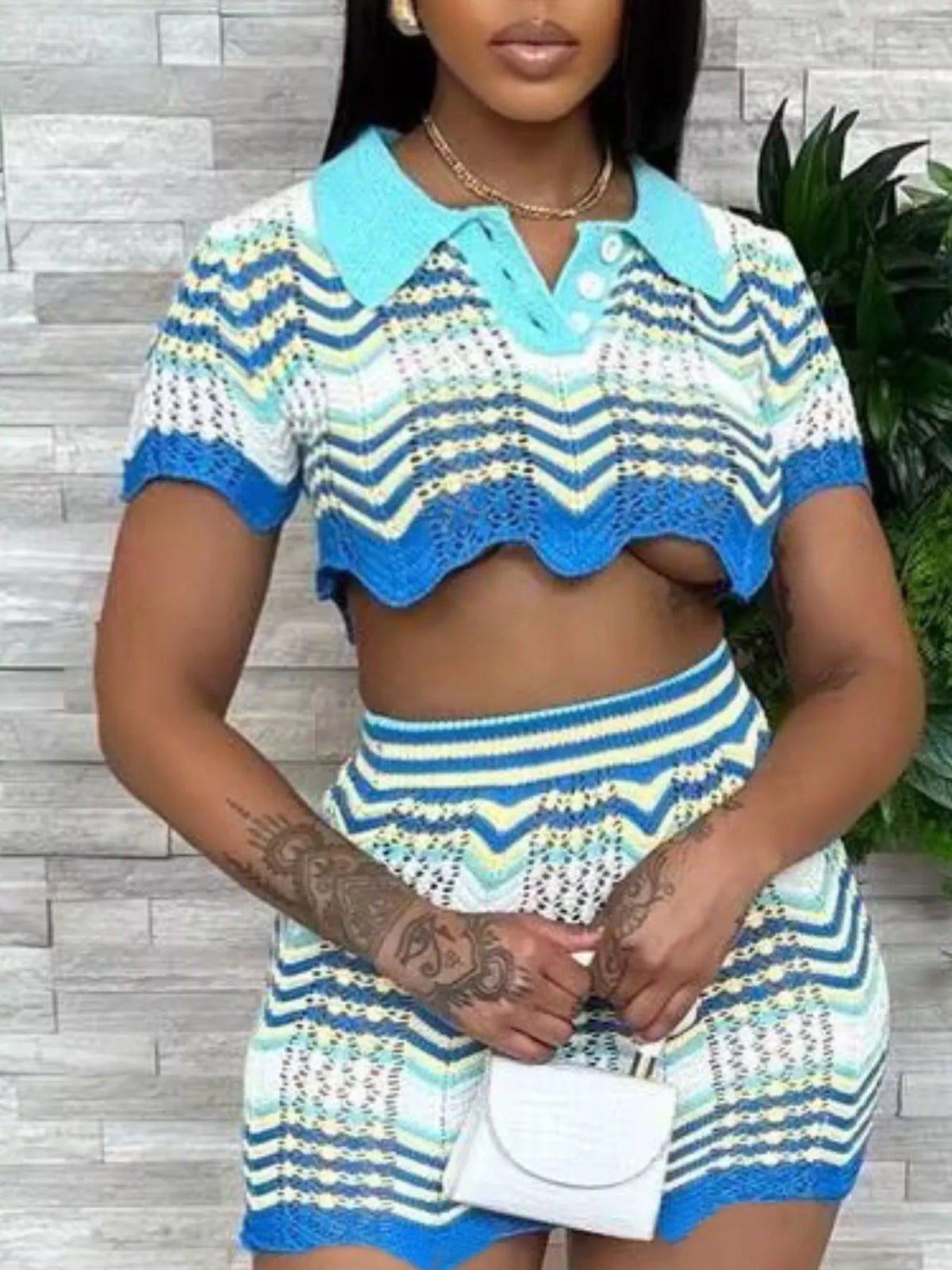 Striped chevron two piece set on model