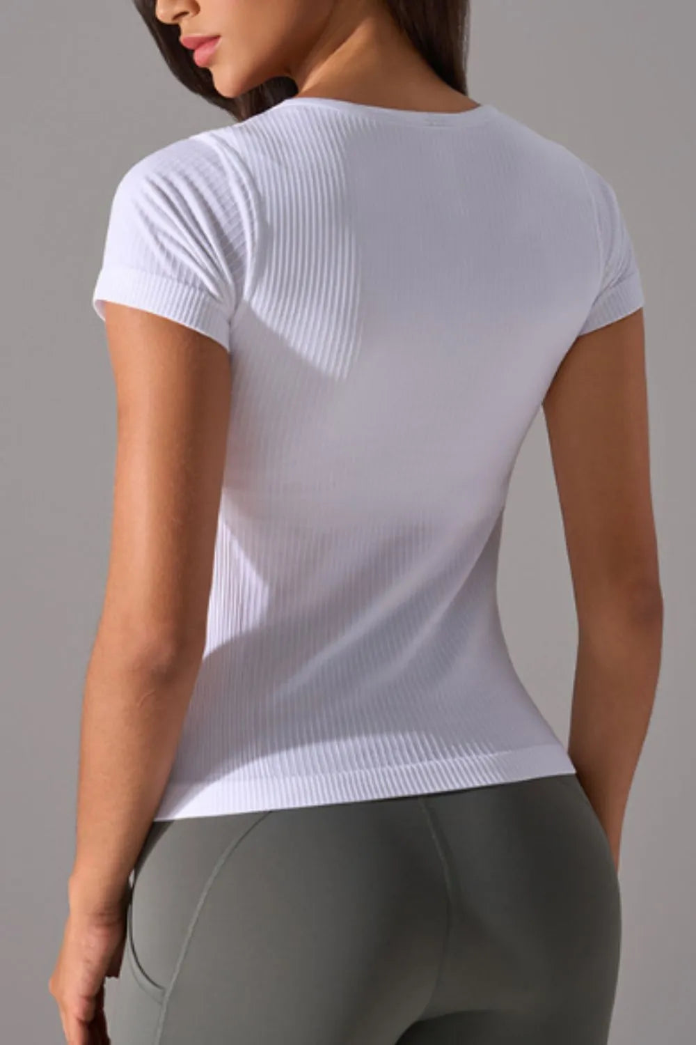 Square neck padded active t-shirt full length view