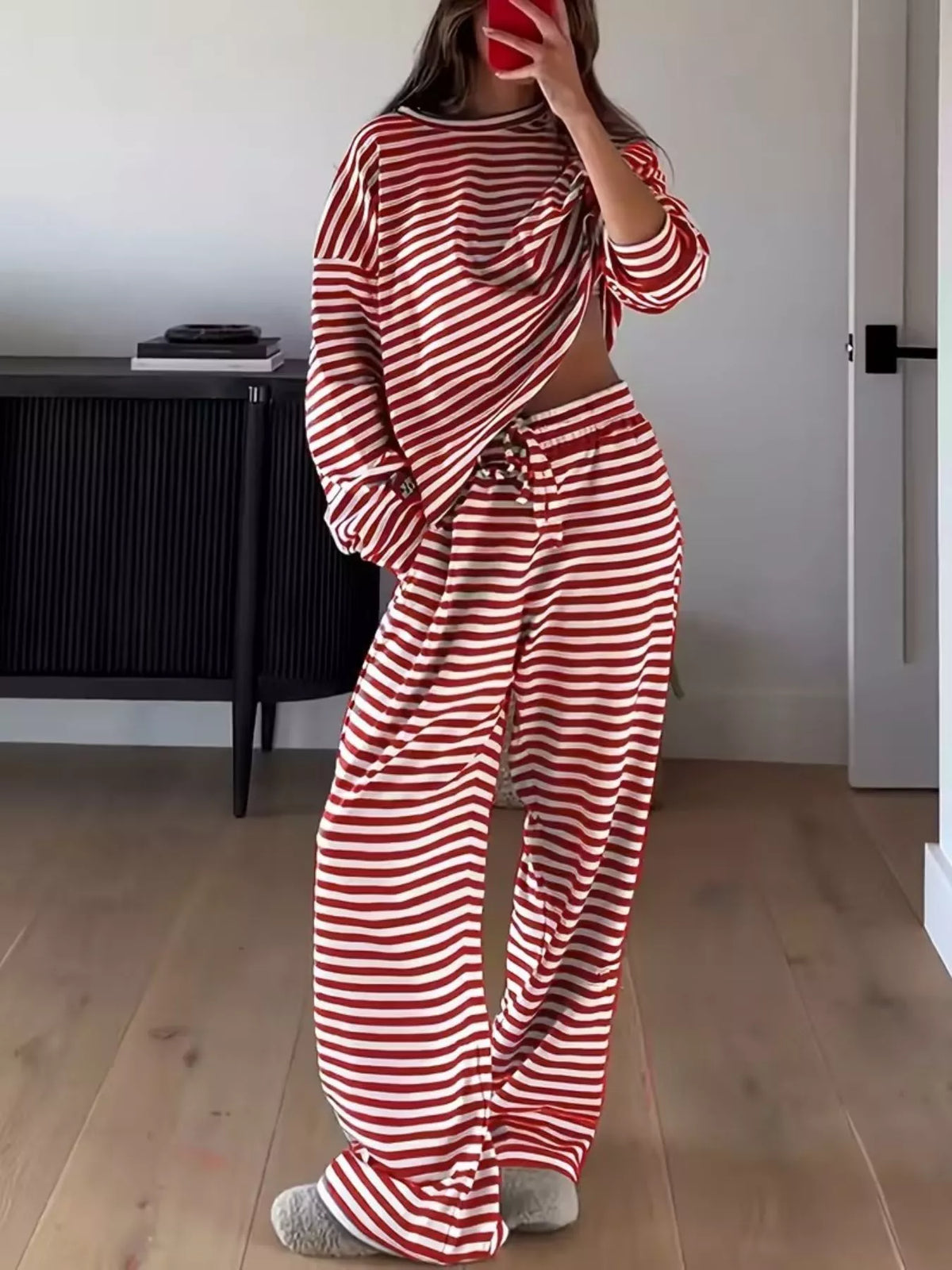 Striped pants set pocket detail