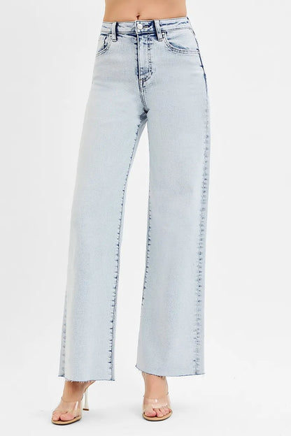 RISEN Full Size High Rise Wide Leg Jeans Plus Size LIGHT - Fashorio