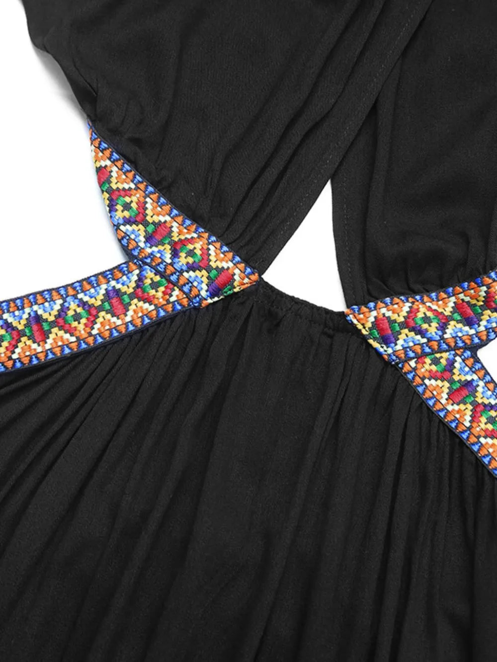Black tie back maxi dress neckline detail