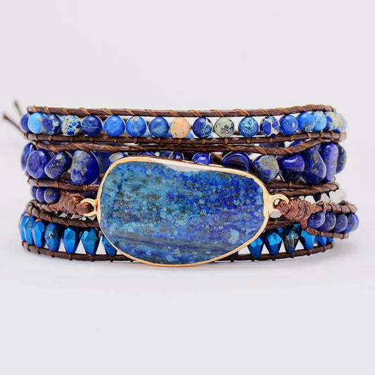 Alloy Bead Braided Bracelet Royal Blue One Size - Fashorio