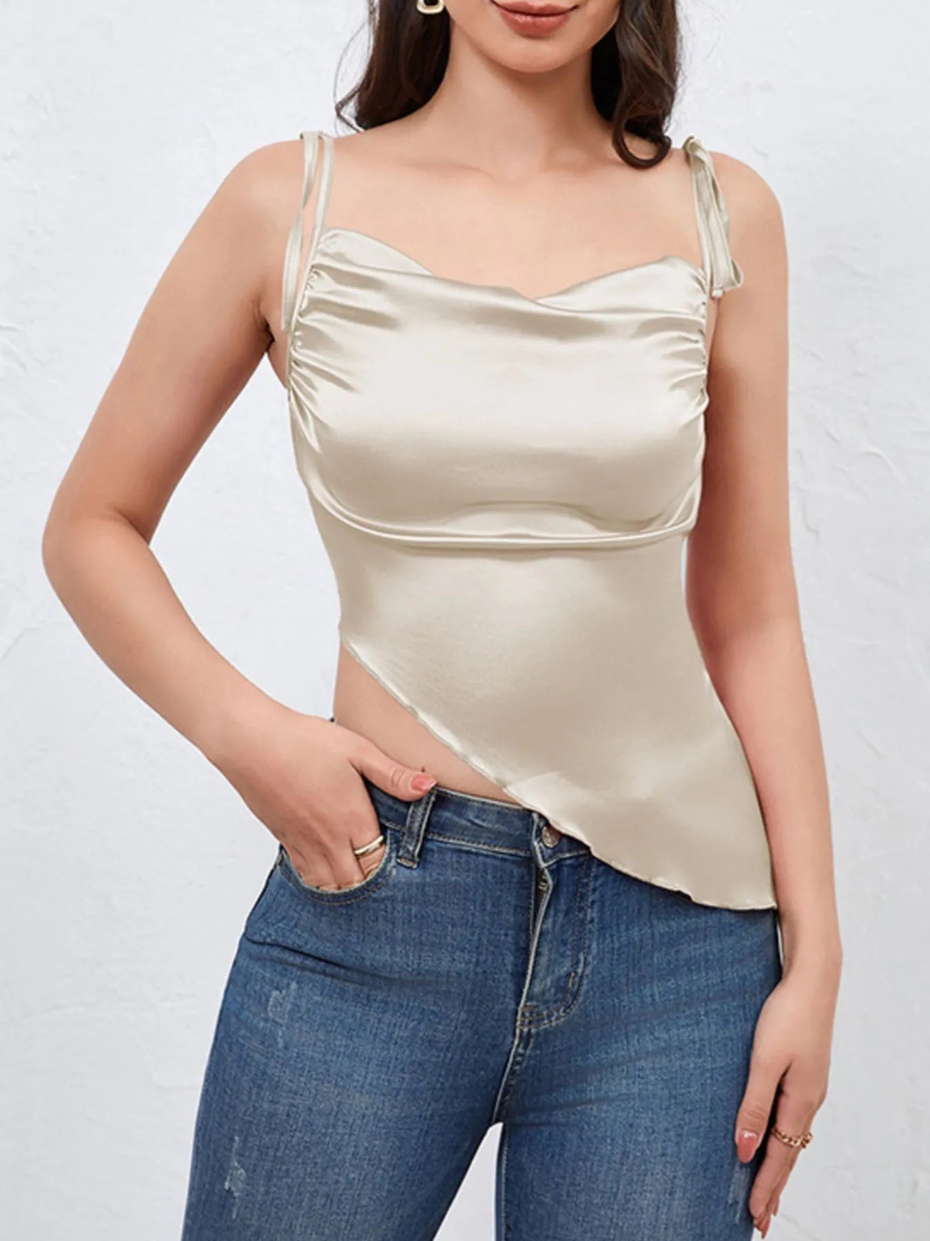 Asymmetrical Tie Shoulder Cami - Fashorio