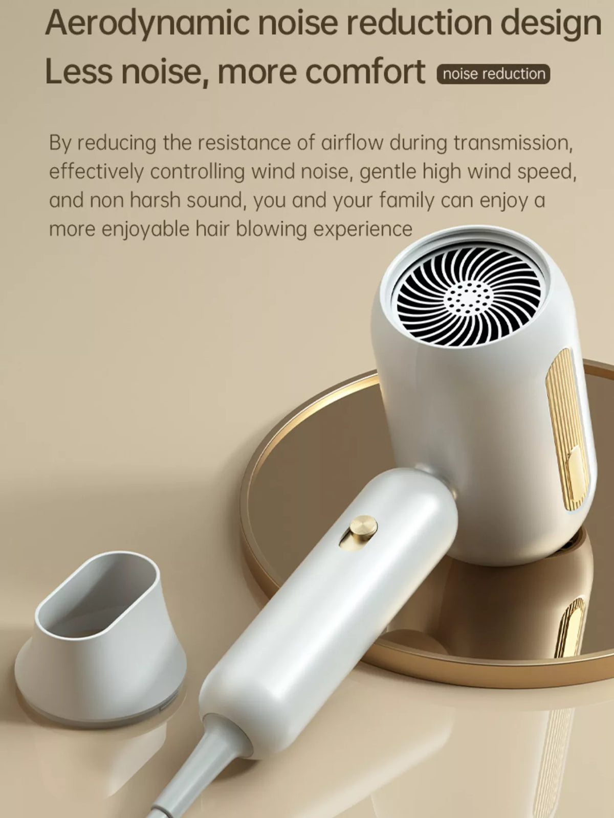 Close up of hair dryer nozzle and controls