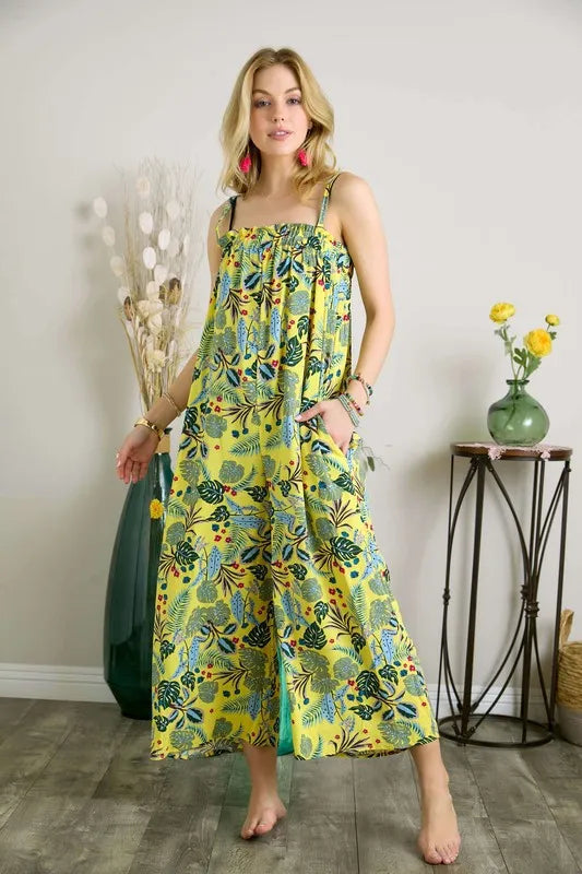 Elastic Detail Tropical Jumpsuit side view