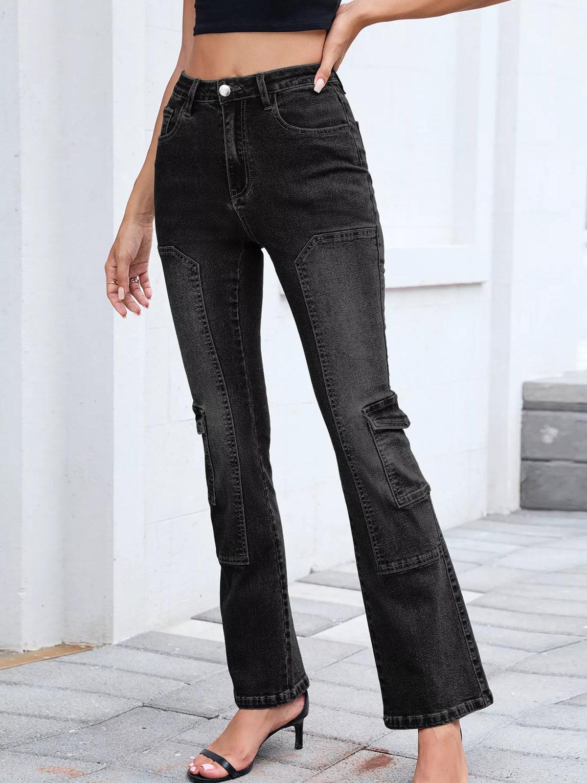 Bootcut jeans side profile showing flared leg