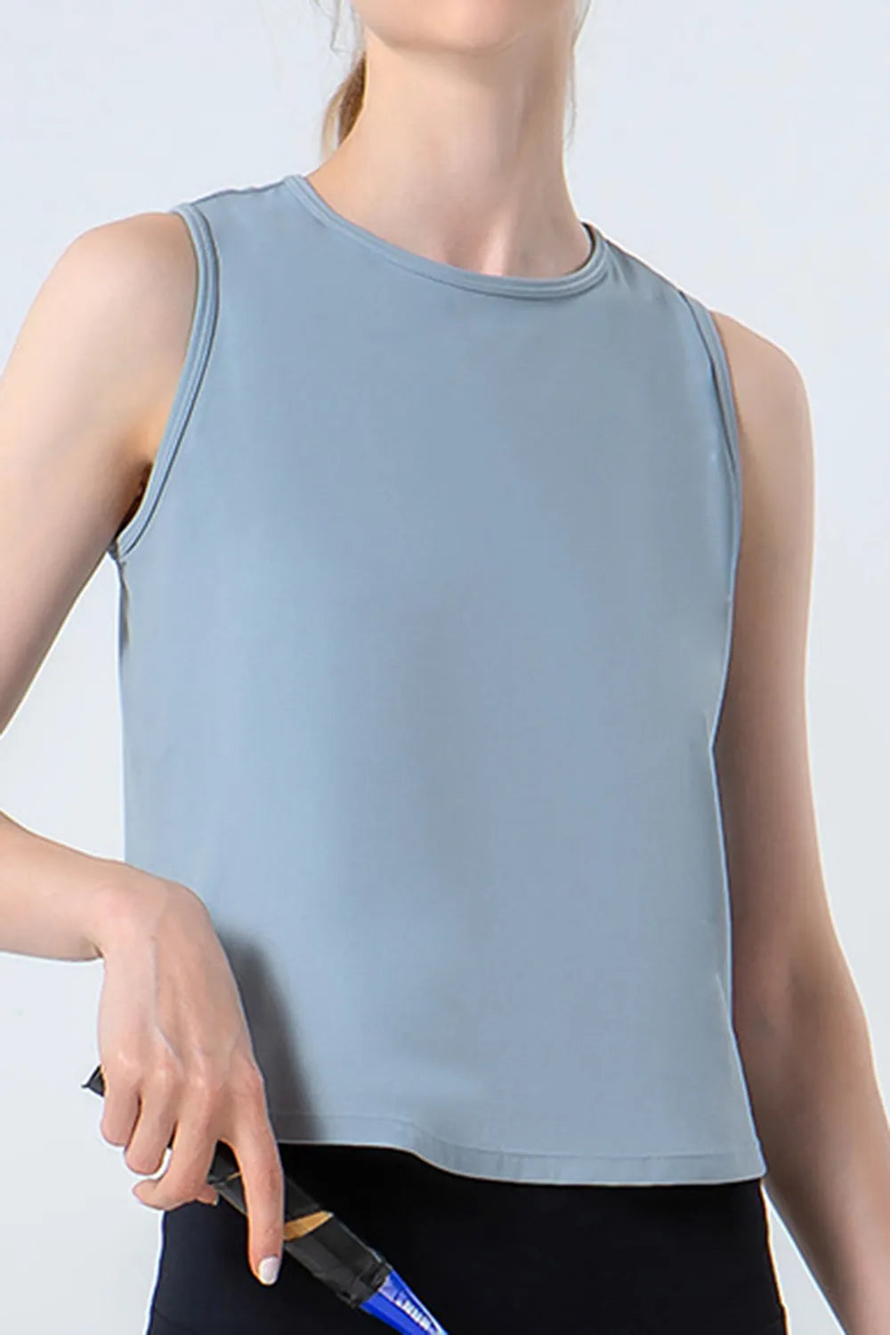 Round Neck Active Tank Light Blue - Fashorio
