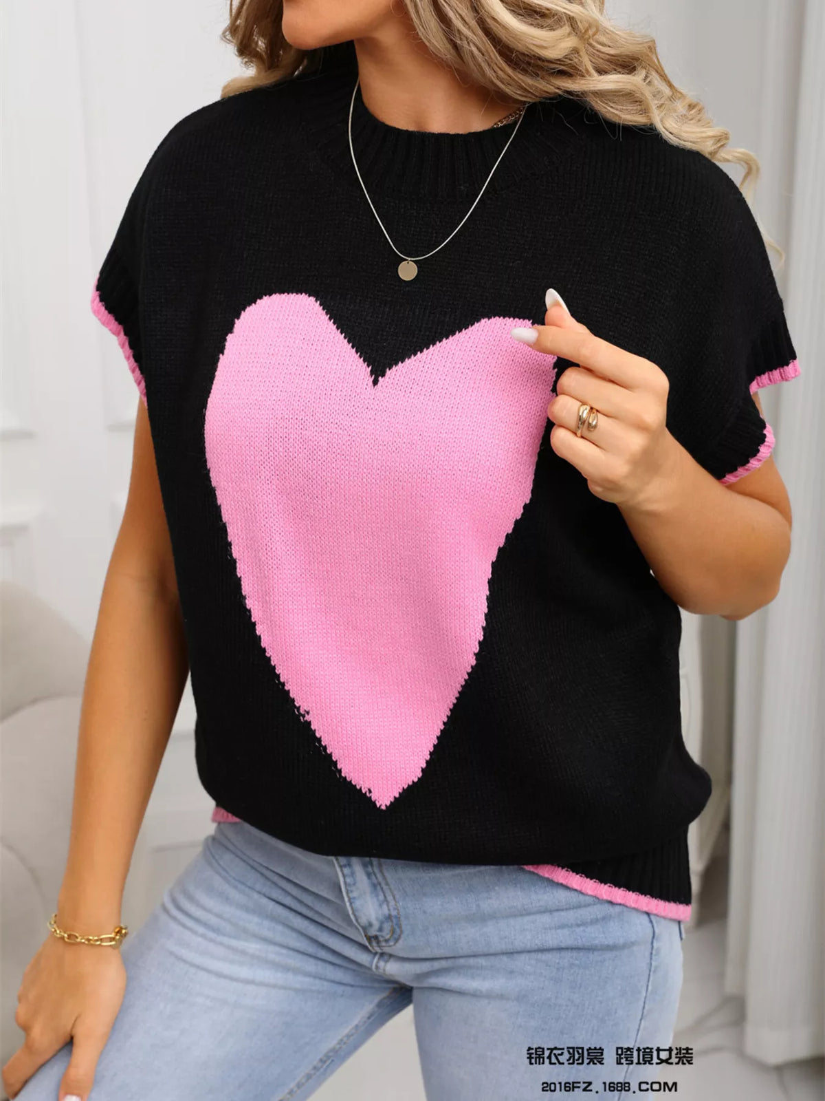 Black heart knit sweater styled look