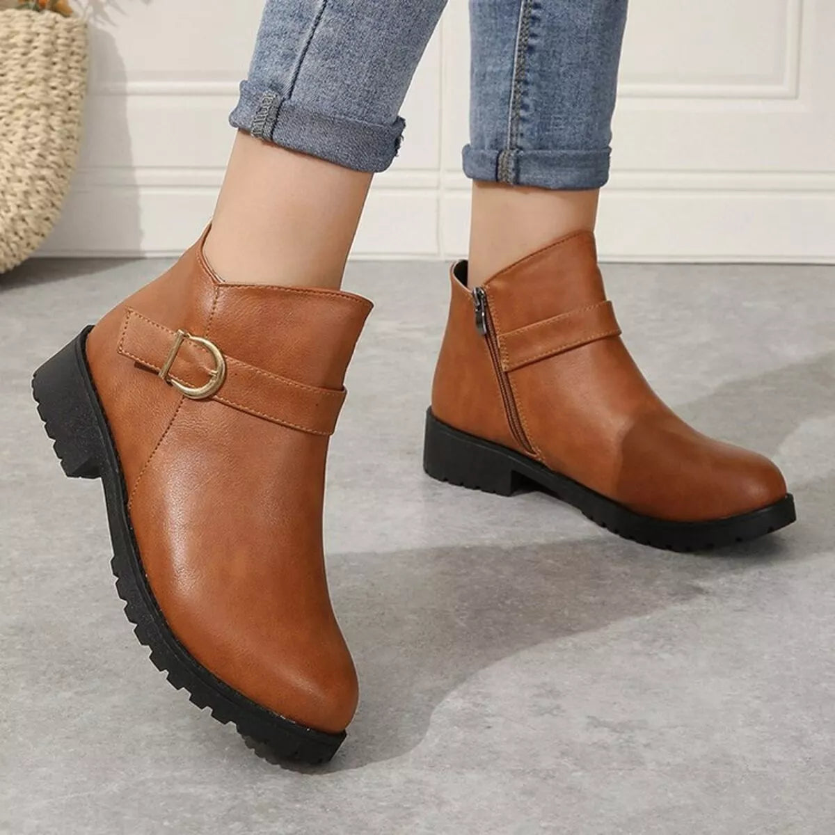 Buckle accent ankle boots front view