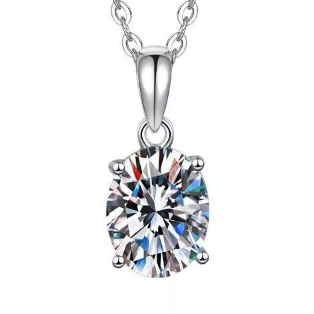 Moissanite necklace displayed with its matching gift box