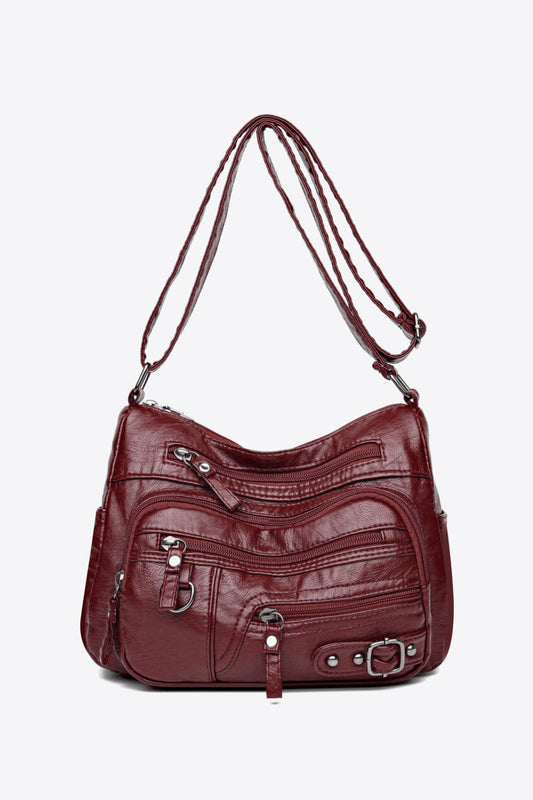 Multi-Pocket PU Leather Crossbody Bag Burgundy One Size - Fashorio