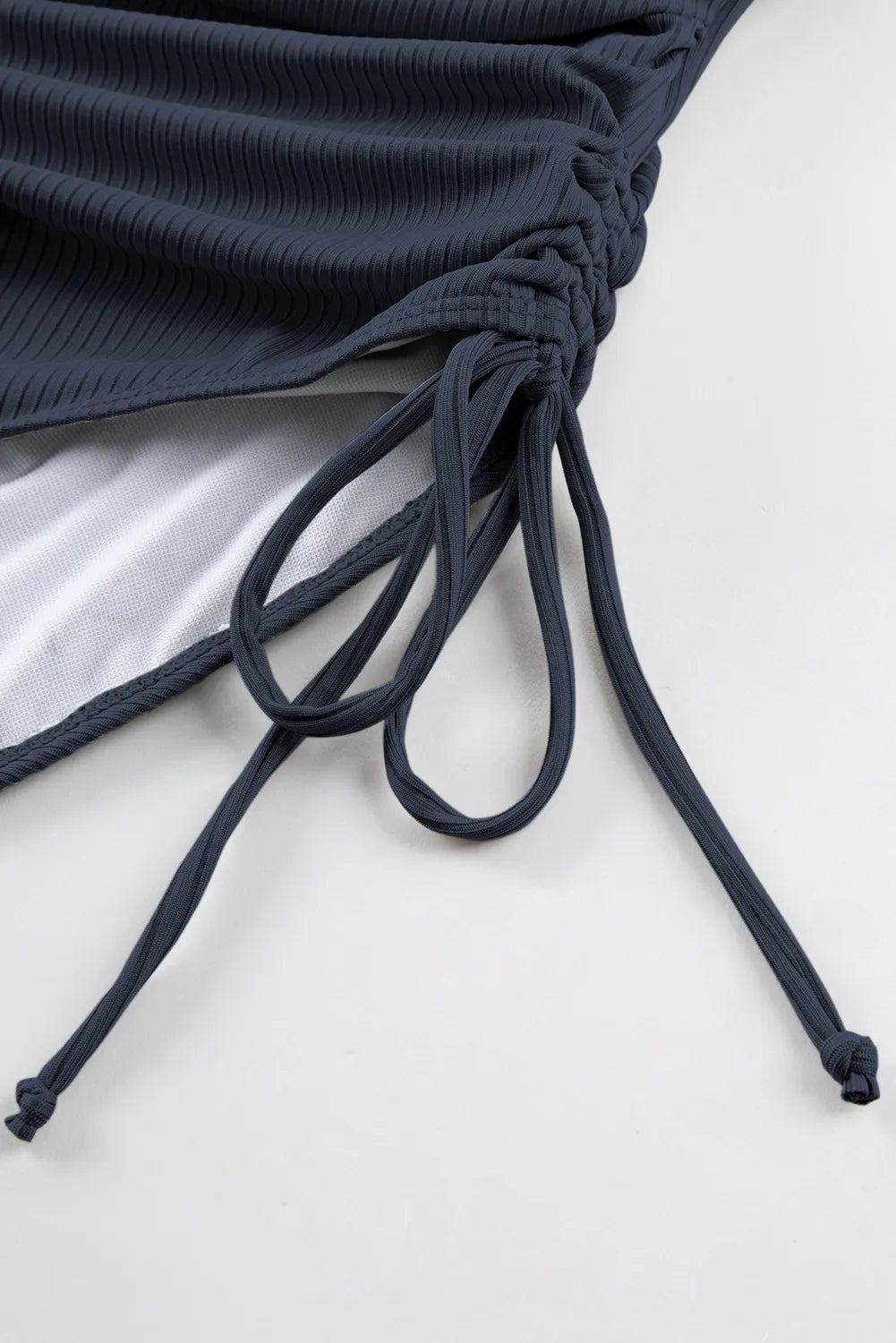 Ribbed Drawstring Sides Cutout One Piece Swimsuit - Fashorio