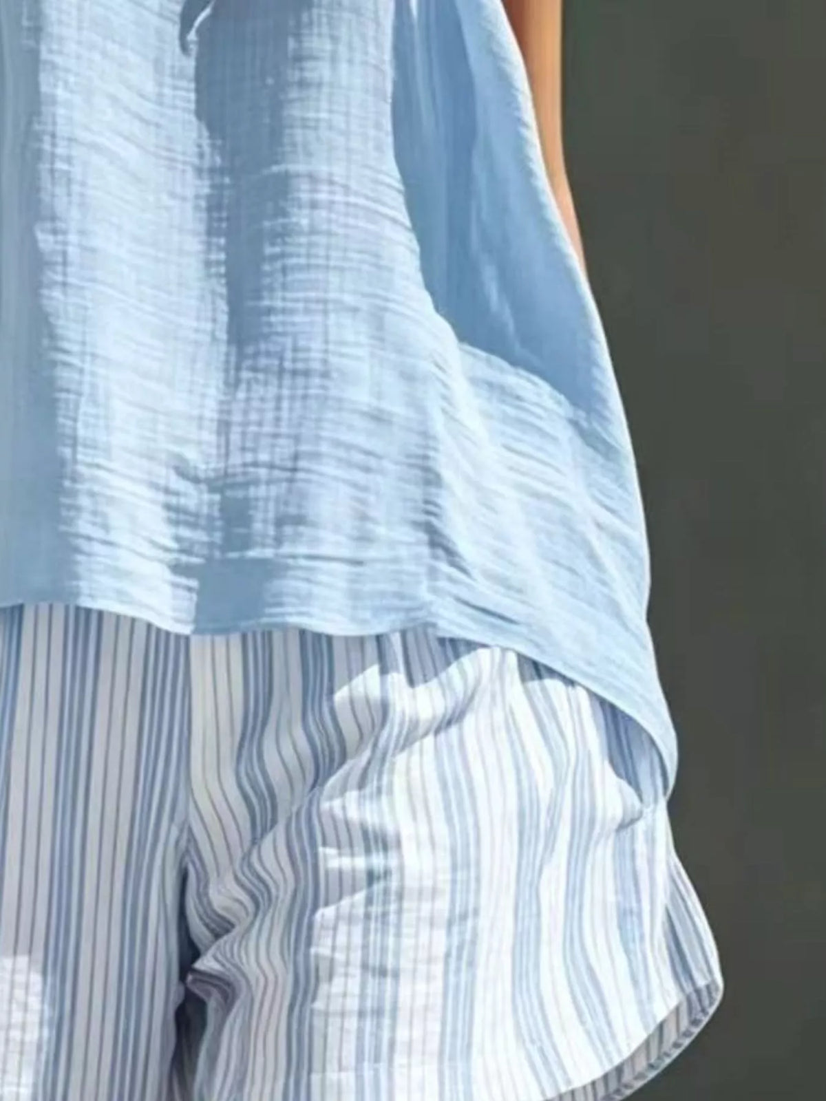 Womens striped shorts set side profile