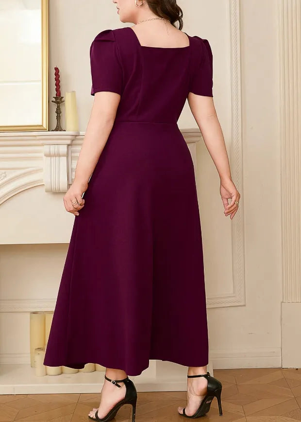 plus size square neck puff sleeve midi dress side view