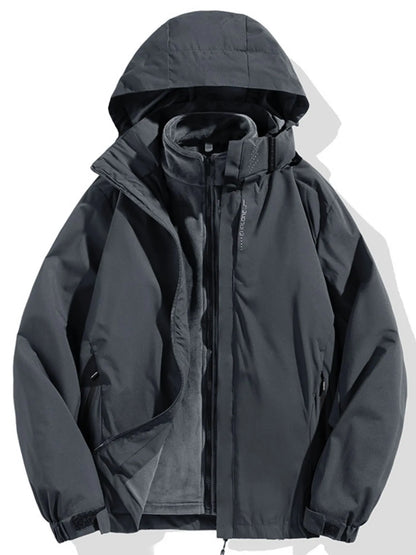 Men's Plus Size Zip Up Long Sleeve Hooded Jacket Gray - Fashorio