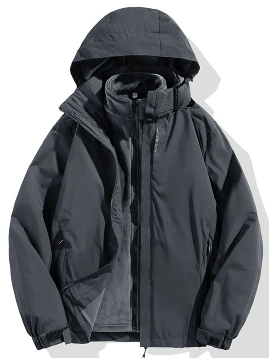Men's Plus Size Zip Up Long Sleeve Hooded Jacket Gray - Fashorio