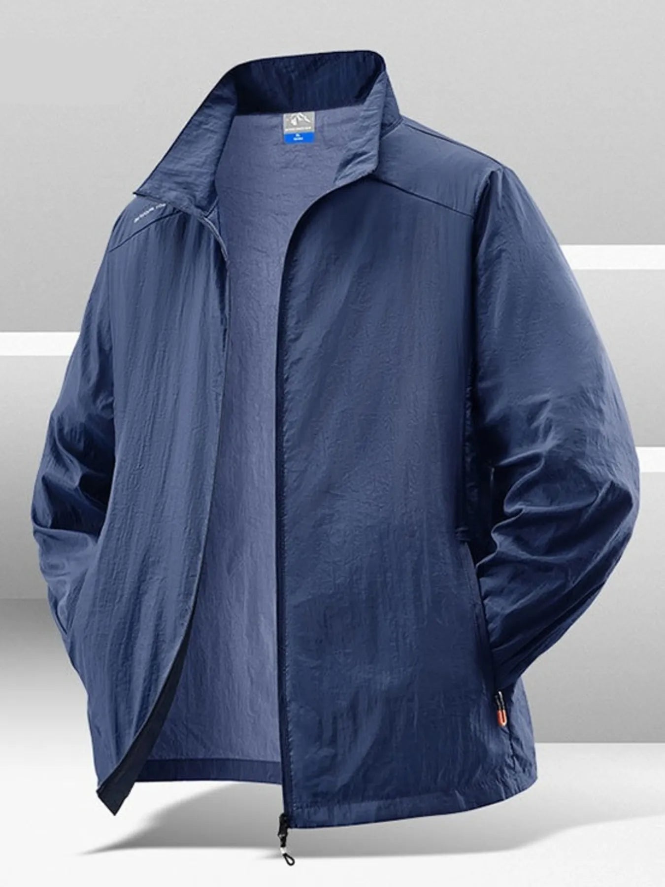 Men's Plus Size Zip Up Long Sleeve Jacket Dark Blue - Fashorio