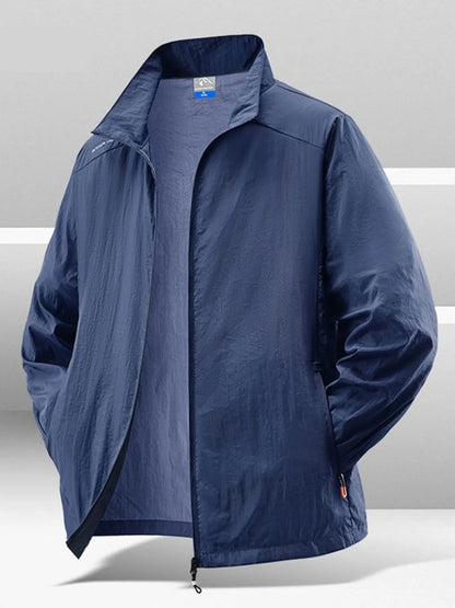 Men's Plus Size Zip Up Long Sleeve Jacket Dark Blue - Fashorio