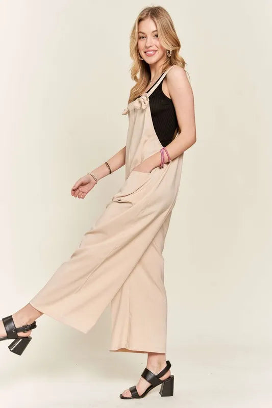 Knotted Wide Strap Wide Leg Overalls detail