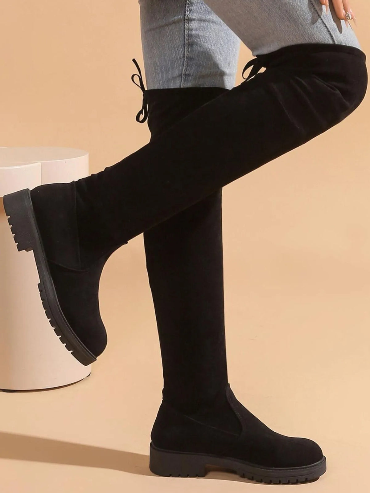 black black over the knee block heel boots heel and sole detail