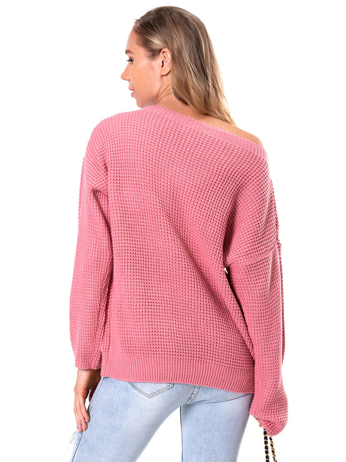 Boat Neck Drop Shoulder Long Sleeve Sweater - Fashorio