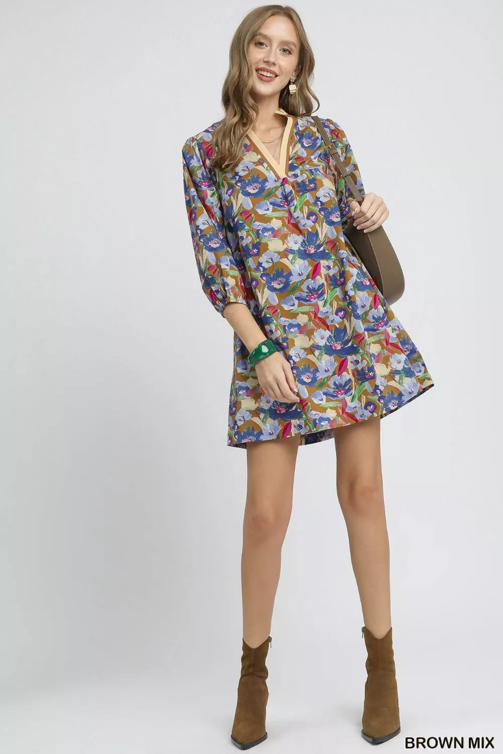Umgee Boho Floral Balloon Sleeve Mini Dress - Fashorio
