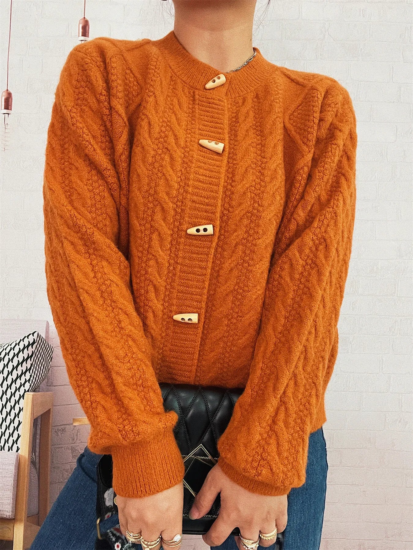Cable Knit Button-Up Cardigan - Fashorio