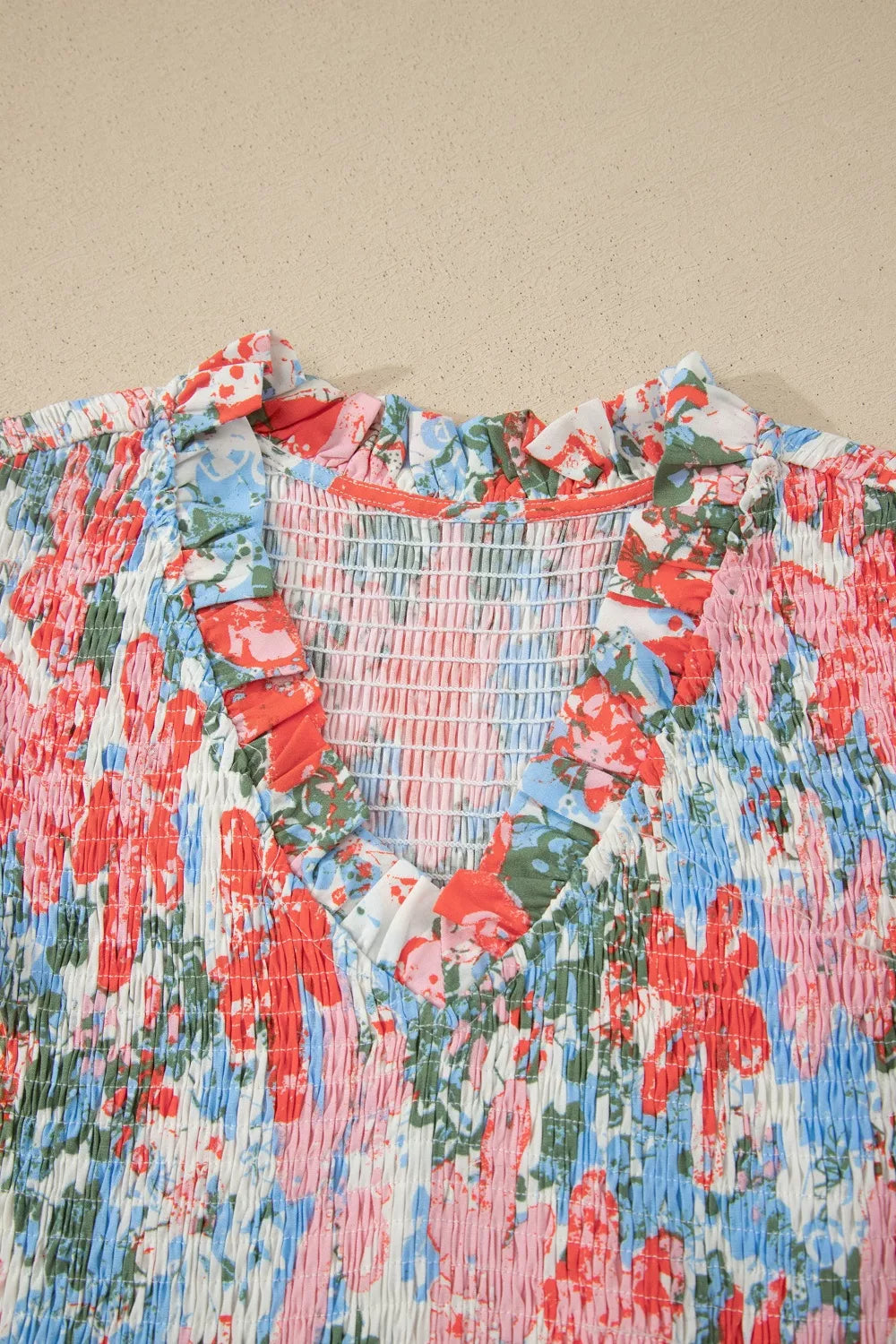 Floral print V neck flutter sleeve maxi dress full length view
