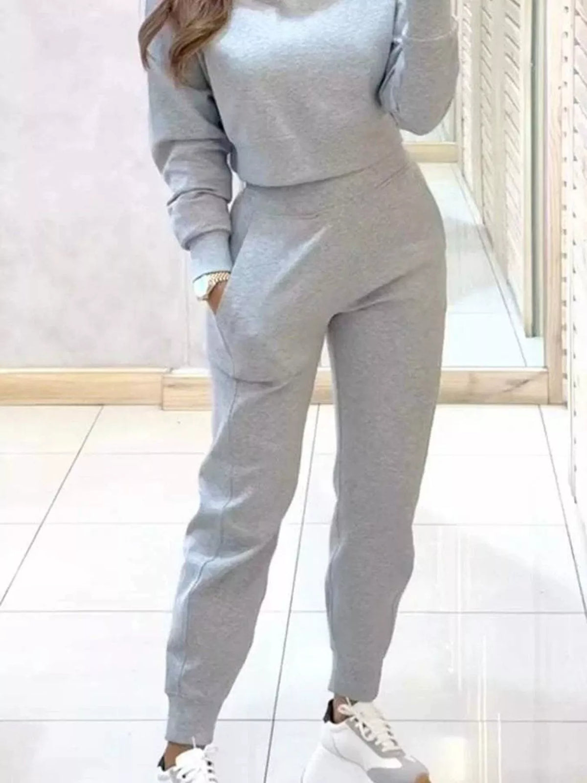 Casual Chic Cropped Sweatshirt and Jogger Set, view 13