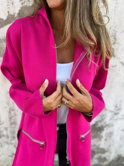 Full Size Zip Up Long Sleeve Hooded Outerwear Plus Size - Fashorio