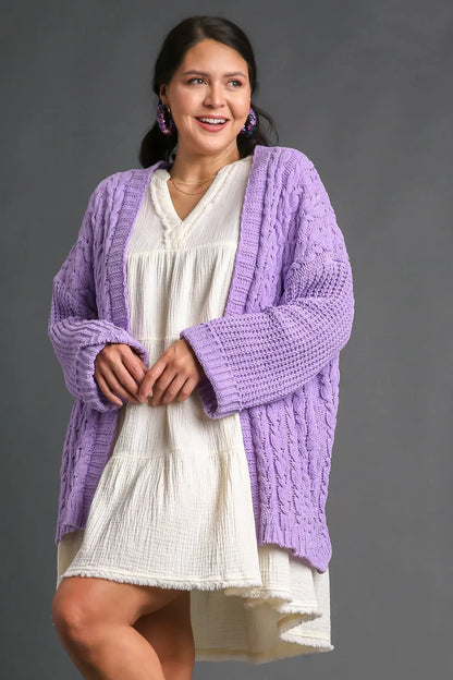 Umgee Full Size Cable Knit Open Front Long Sleeve Cardigan - Fashorio