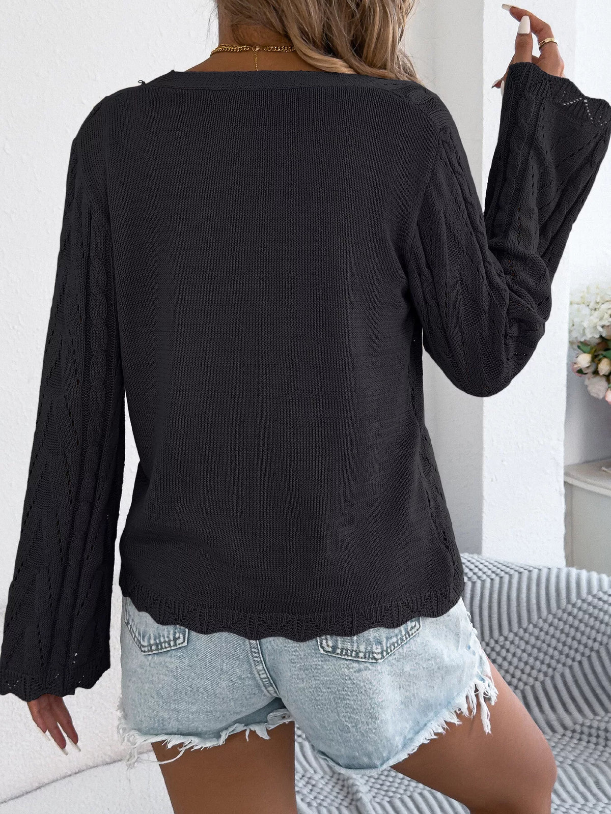 Openwork Tie Front Knit Cardigan, view 13