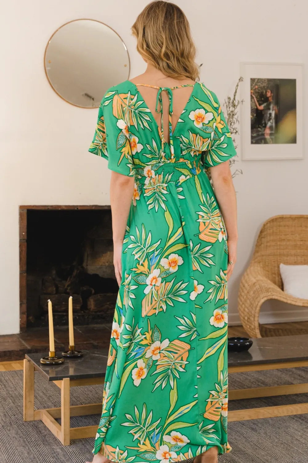 Floral maxi dress smocked bodice detail