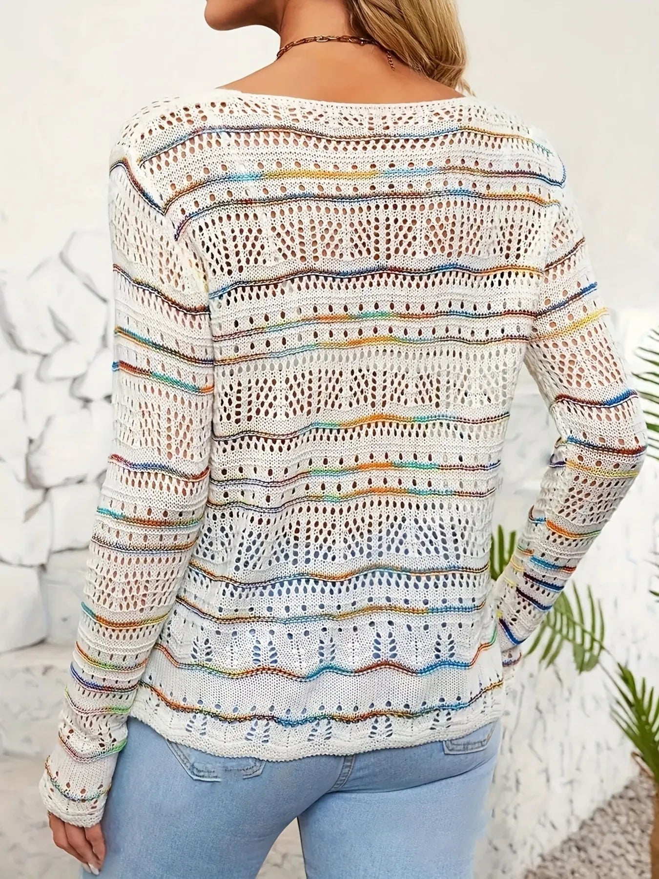 Openwork Long Sleeve Knit Top - Fashorio
