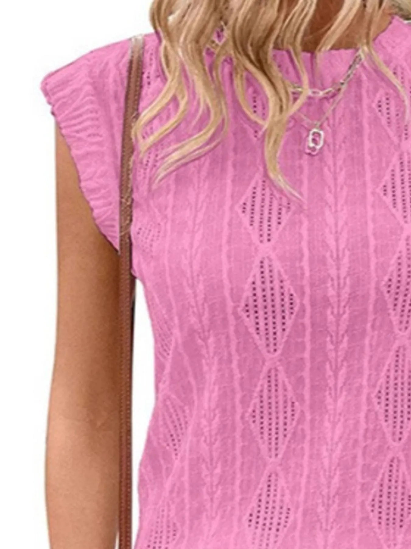 Openwork Round Neck Top - Fashorio
