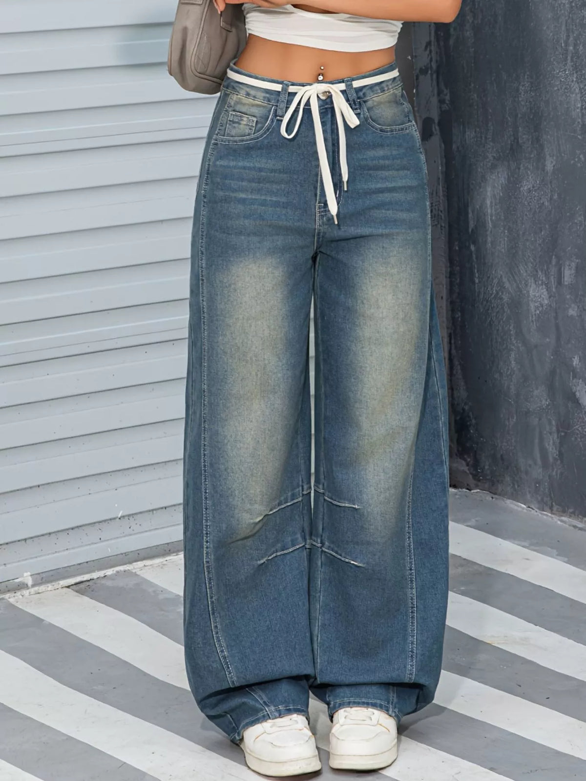 Side view of wide leg vintage denim