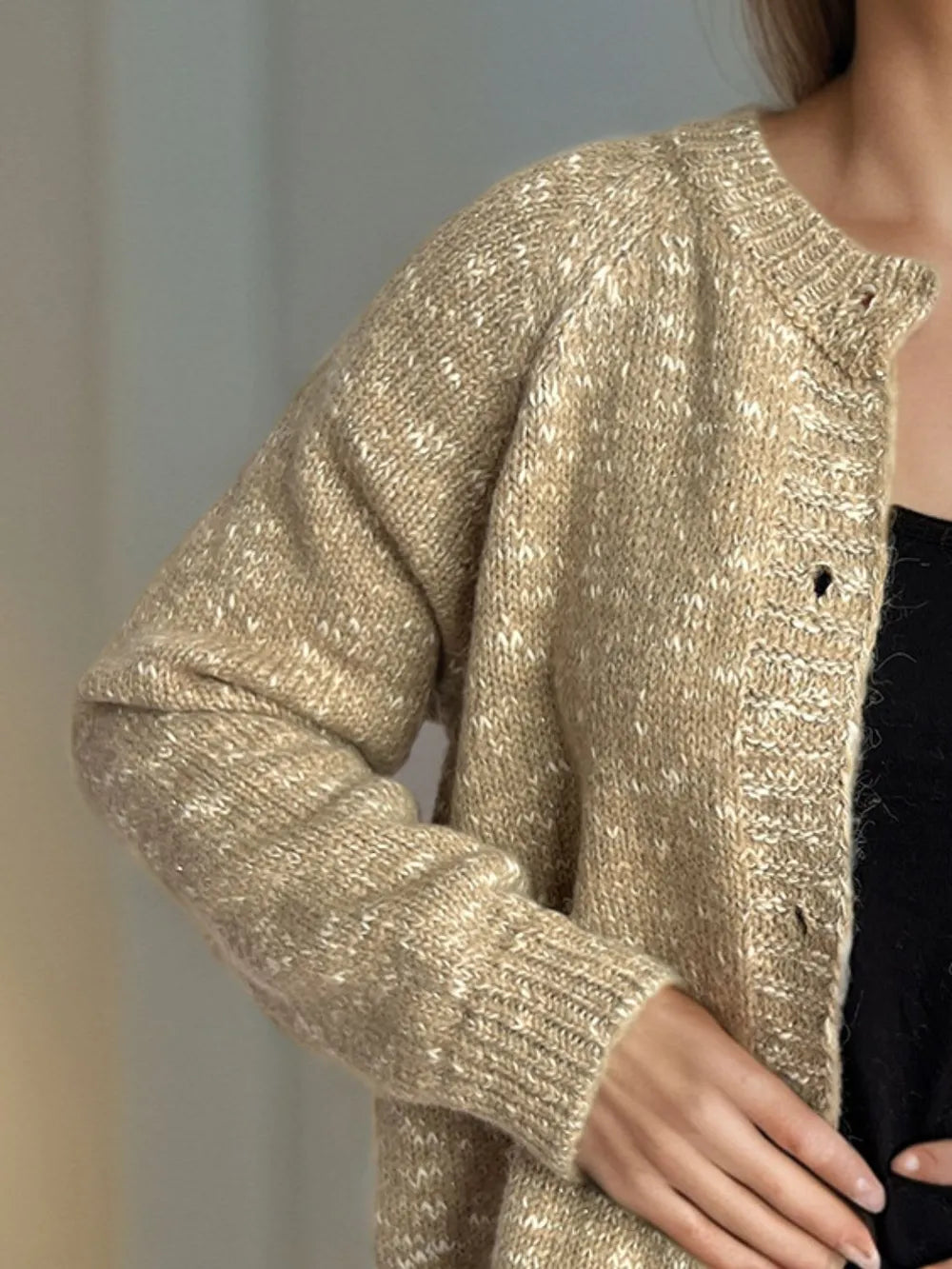 Heathered Button Down Long Sleeve Cardigan - Fashorio