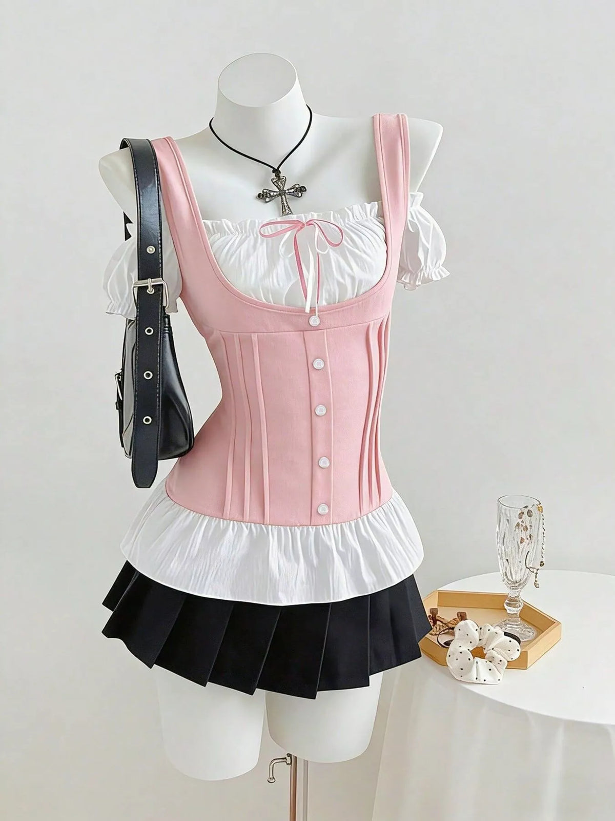 Ruched top side profile showing gathered body