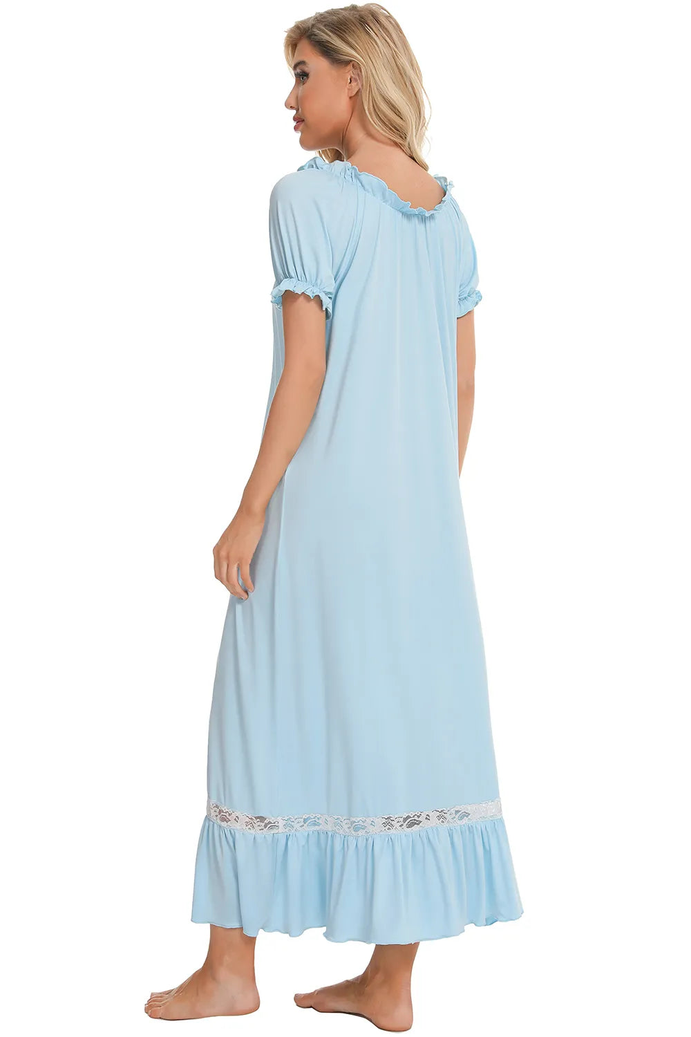 Lace Detail Short Sleeve Lounge Dress - Fashorio