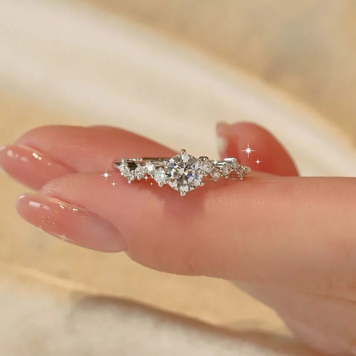 Close up of moissanite solitaire stone setting