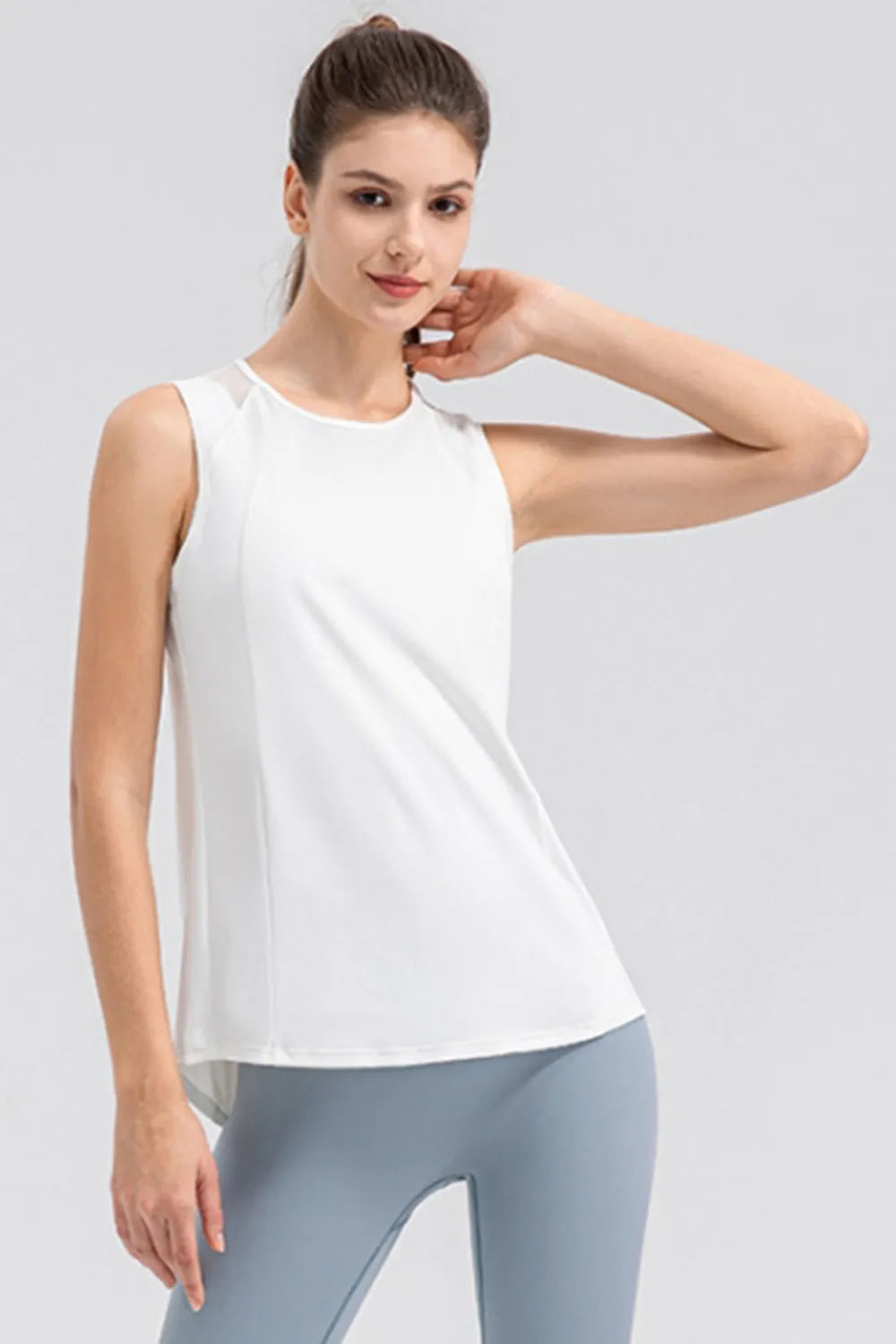 Round Neck Wide Strap Active Tank front view