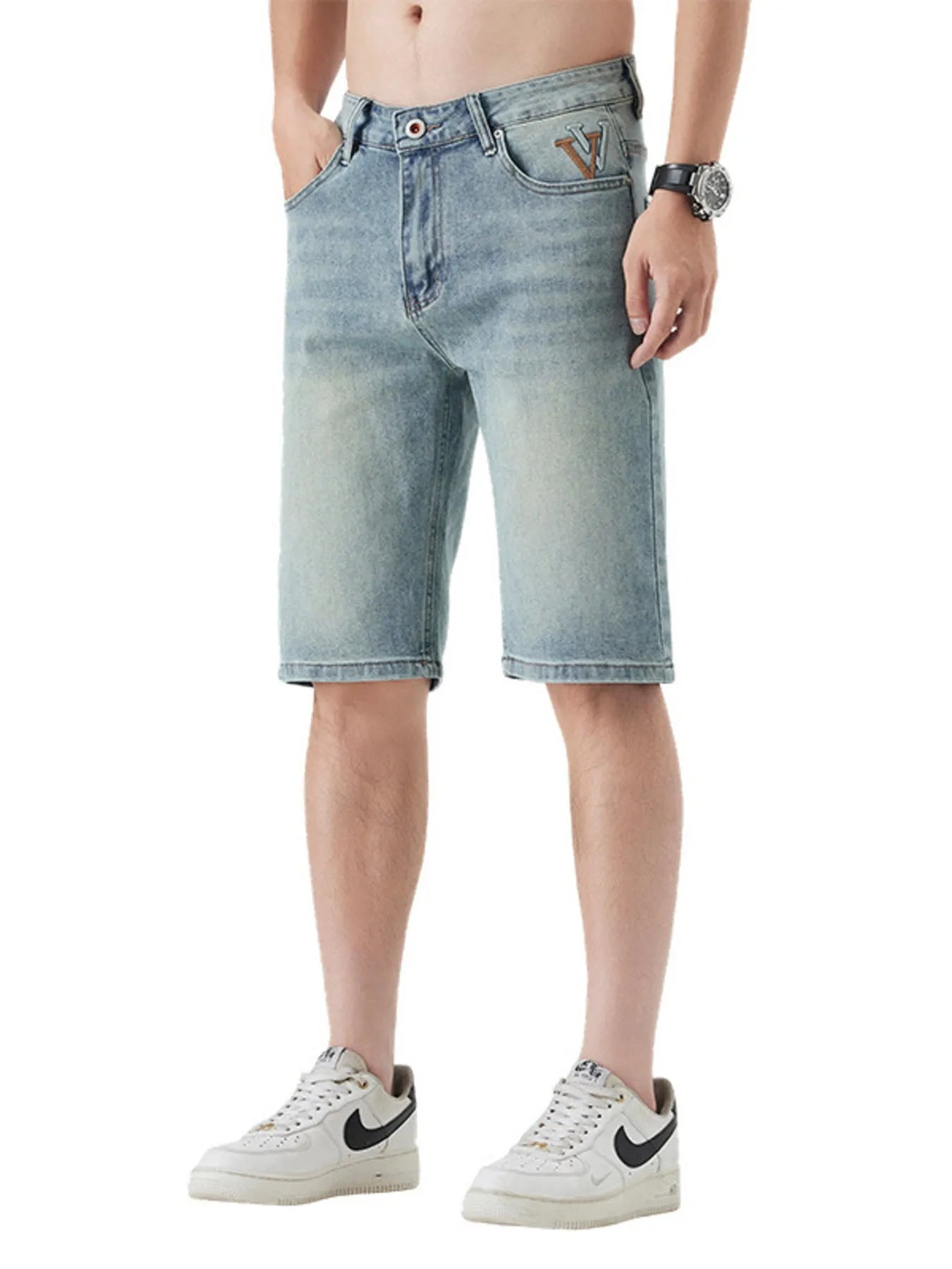 Men's Pocketed Wash Casual Denim Shorts Vintage Blue - Fashorio