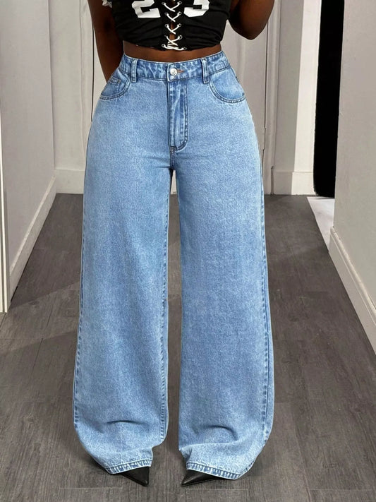 GOOD LUCK Wide Leg Jeans 蓝色 - Fashorio