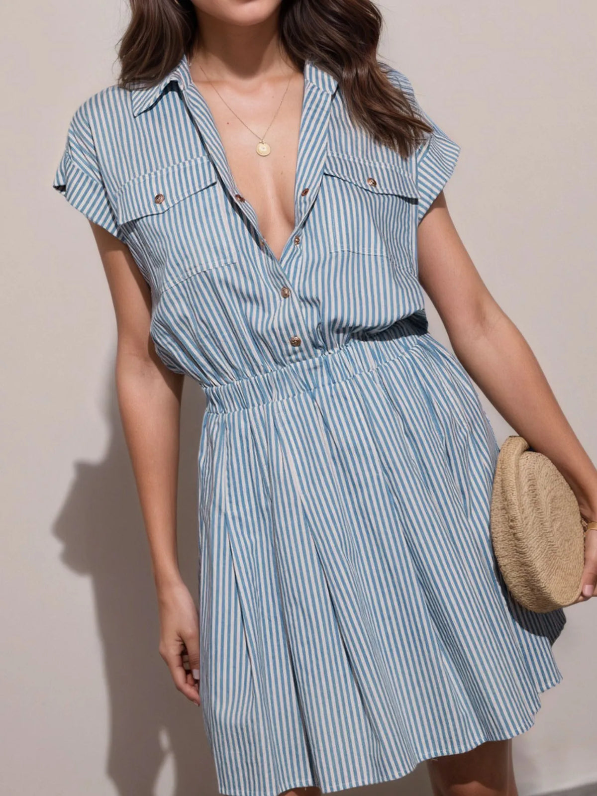 Casual striped shirt dress full length